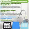 A vacuum cleaner and its replacement filters are displayed against a blurred background. Produktbild-Vorschau