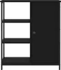 A black sideboard with shelves on the left and a door on the right, shown against a white background. Voir les images du produit