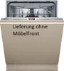 A dishwasher with its door open, showing the interior and control panel, with text overlayed on the closed door. Produktbild-Vorschau