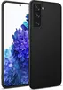 A black silicone phone case is shown next to a smartphone with a colorful wallpaper. Voir les images du produit
