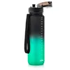 A black and green gradient water bottle with a black strap and a partially open lid. Anteprima dell’immagine prodotto