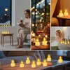A collage of images showing LED tealights in various settings, including a woman reading by a window, a table setting with wine glasses, a woman in a bathtub, and a close-up of the tealights on a table. Produktbild-Vorschau