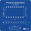 Blueprint-style diagram showing product dimensions and details of an electronic device. Produktbild-Vorschau