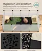 A small animal enclosure with guinea pigs, artificial grass, and accessories, shown with close-ups of the waterproof and easy-to-clean base. Produktbild-Vorschau
