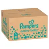 A cardboard box of Pampers Active Baby diapers. Podgląd zdjęcia produktu