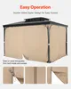 A khaki gazebo with curtains is shown from the outside, with close-up images of the zipper mechanism. Produktbild-Vorschau