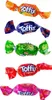 A vertical stack of five individually wrapped candies, each with a different fruit flavor and color. Náhľad obrázku produktu