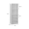 A white bookshelf with dimensions indicated by measurement lines and text. Produktbild-Vorschau