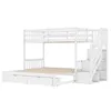 A white wooden bunk bed with stairs and storage drawers, shown against a white background. Náhľad obrázku produktu