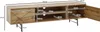 A diagram of a wooden TV stand with dimensions labeled. Voir les images du produit