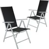 Two black folding garden chairs with silver frames are shown against a white background. Náhled obrázku produktu