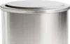 A close-up view of the top portion of a stainless steel trash can with a lid. Produktbild-Vorschau