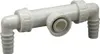 A white plastic plumbing fitting with two barbed hose connectors and a central threaded opening. Náhľad obrázku produktu