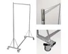 A silver metal garment rack with wheels is shown against a white background. Close-up views of the top connection and the wheel assembly are provided. Produktbild-Vorschau