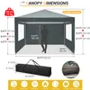 Diagram showing the dimensions and features of a pop-up canopy tent. Produktbild-Vorschau