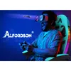 A man wearing VR goggles plays a video game while sitting in a gaming chair. Produktbild-Vorschau