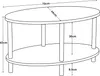 A line drawing of an oval coffee table with dimensions indicated. Podgląd zdjęcia produktu