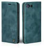 A teal-colored flip case for a smartphone is shown from two angles against a white background. Produktbild-Vorschau