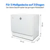 A white compact dishwasher with dimensions indicated. Produktbild-Vorschau
