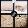 A collage of images showing a beige blanket from different angles, including close-ups and a styled bed. Anteprima dell’immagine prodotto