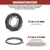 Two types of steel springs for pipe cleaning are shown, with their dimensions and descriptions. Produktbild-Vorschau