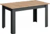 A dining table with a wood-effect top and dark gray legs, presented on a white background. Produktbild-Vorschau
