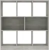 A grey, multi-compartment bookshelf against a white background. Náhled obrázku produktu
