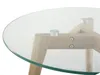 Close-up of the underside of a round glass coffee table with a wooden frame. Náhled obrázku produktu