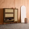 Scarpiera con decoro in legno e canna, 3 ante, Noce Anteprima dell’immagine prodotto 3