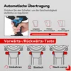 An image showing a hand holding a cordless impact wrench, with diagrams illustrating speed settings and forward/reverse functions. Produktbild-Vorschau