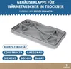 A gray plastic part for a dryer's heat exchanger is shown, with compatibility information and branding. Anteprima dell’immagine prodotto