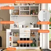 A white multi-door cabinet with various compartments and shelves, displaying kitchen items and appliances. Promotional text overlays highlight features. Anteprima dell’immagine prodotto