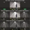 Collage showing different lighting modes of a solar-powered outdoor light with a person walking a dog. Produktbild-Vorschau