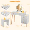 COSTWAY Make-up tafel met kruk, afneembare LED-spiegel, 3 Productafbeelding-voorbeeld 3