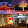 A collage of four images showcasing Christmas lights used in various settings: a house exterior, a decorative tree, a Christmas tree indoors, and a storefront. Náhled obrázku produktu