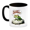 Mürrischer Frosch auf Stein Kaffeebecher in schwarz mit Produktbild-Vorschau 2