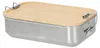 A stainless steel lunchbox with a bamboo lid is shown against a white background. Anteprima dell’immagine prodotto
