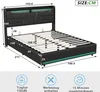 A diagram of a bed frame with dimensions and feature icons. Náhľad obrázku produktu