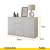 A white sideboard with dimensions indicated by yellow lines and text. Anteprima dell’immagine prodotto