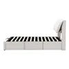 Side view of a white bed frame with a slatted mattress base. Produktbild-Vorschau