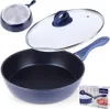 A frying pan with a glass lid and a box showing the product. Produktbild-Vorschau