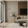 A modern living room with a sofa, coffee table, and a chest of drawers. Produktbild-Vorschau