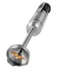 A silver immersion blender with a gold blade is shown against a white background. Produktbild-Vorschau