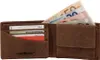 An open brown leather wallet with euro banknotes and cards inside. Produktbild-Vorschau