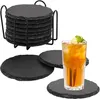 12er Set Schiefer Untersetzer rund 10 cm mit Metallhalter, Produktbild-Vorschau 1