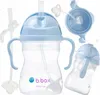 A light blue baby bottle with a straw and handles, shown with extra parts. Náhled obrázku produktu