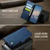A collage of two images showing a blue leather phone case. Produktbild-Vorschau