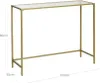 A gold console table with a glass top shown against a white background. Produktbild-Vorschau