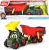 A toy tractor and trailer set in its packaging, with a child's photo on the box. Produktbild-Vorschau