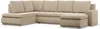 A beige U-shaped sofa with an ottoman, shown from the front on a white background.